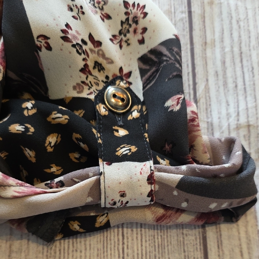 Maurices Floral Patchwork Blouse - Black, Cream, Pink - Picture 3 of 7